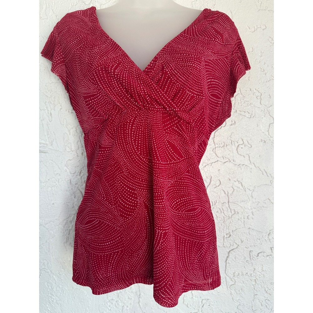 The Limited Y2K Top Women Medium Red Mesh Swirl Dot Ruffle Cap Sleeve Office